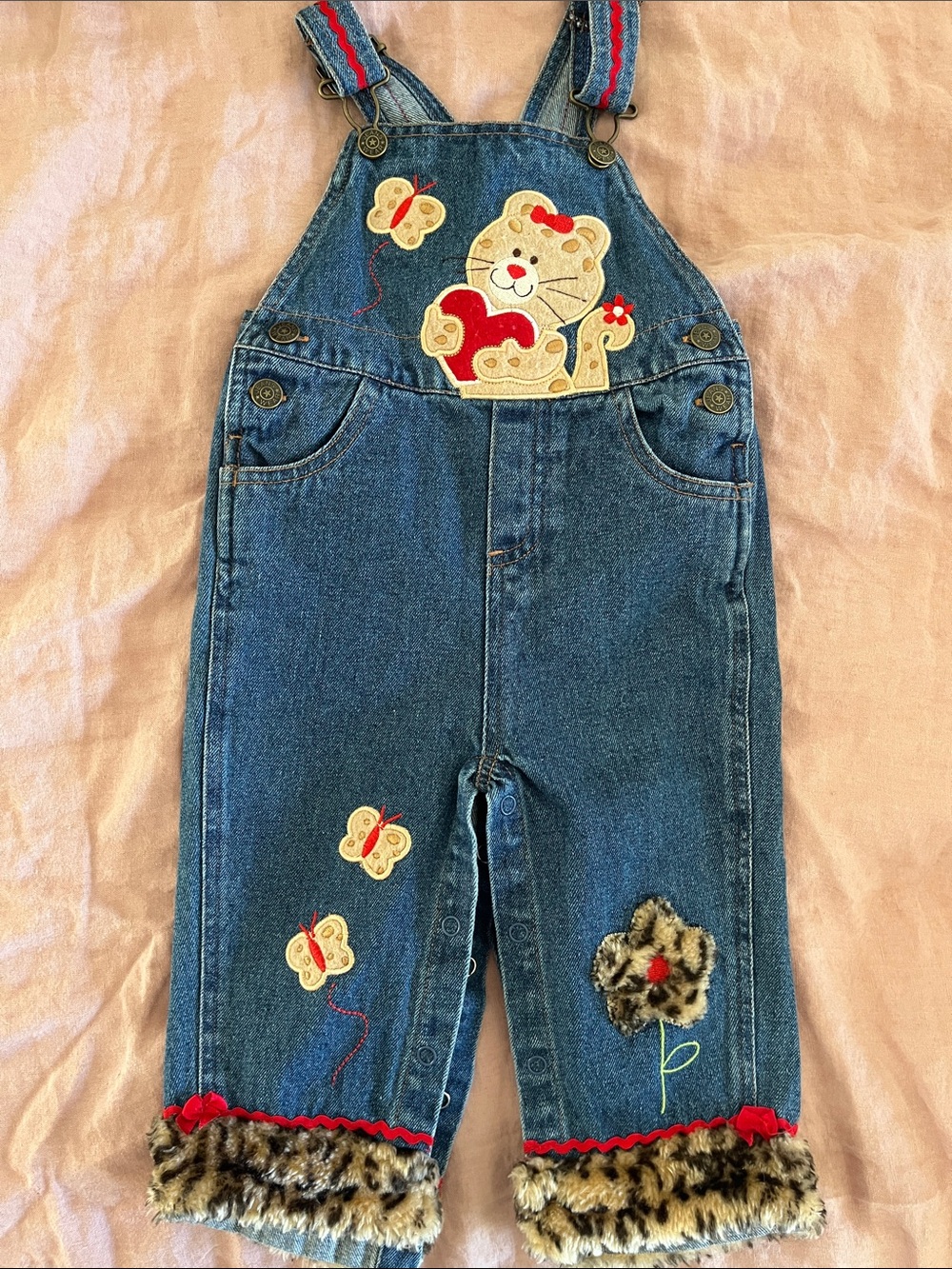 Toddler Denim Overalls with leopard print bottoms